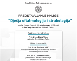 Poziv na predstavljanje knjige „Dječja oftalmologija i strabologija“